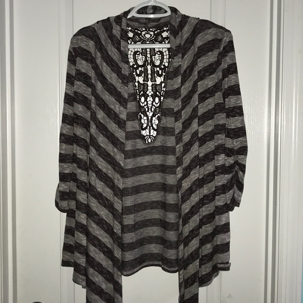 Striped lace back cardigan